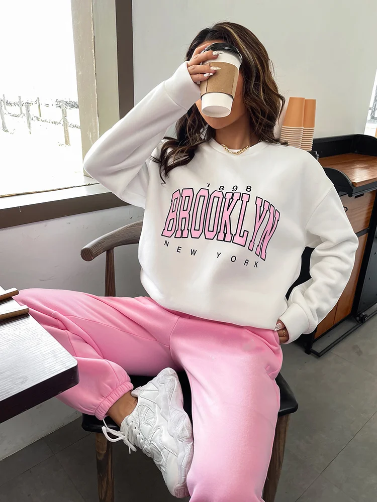 

1898 New York Brooklyn Print Women Sweatshirt Long Sleeves O-Neck Hoodie Casual Comfortable Pullover Fashion Female Top Clothes