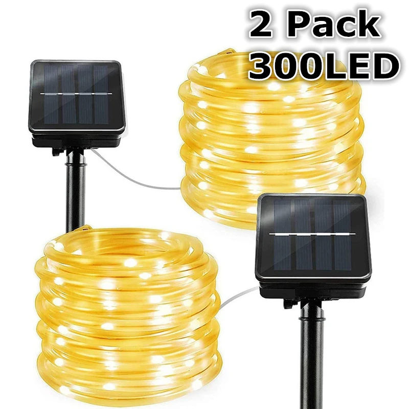 

2 Pack 32m 300LED Solar Outdoor Led Lights Garland Christmas Decor Solar Garland Waterproof Solar Rope String Light Fairy Strip