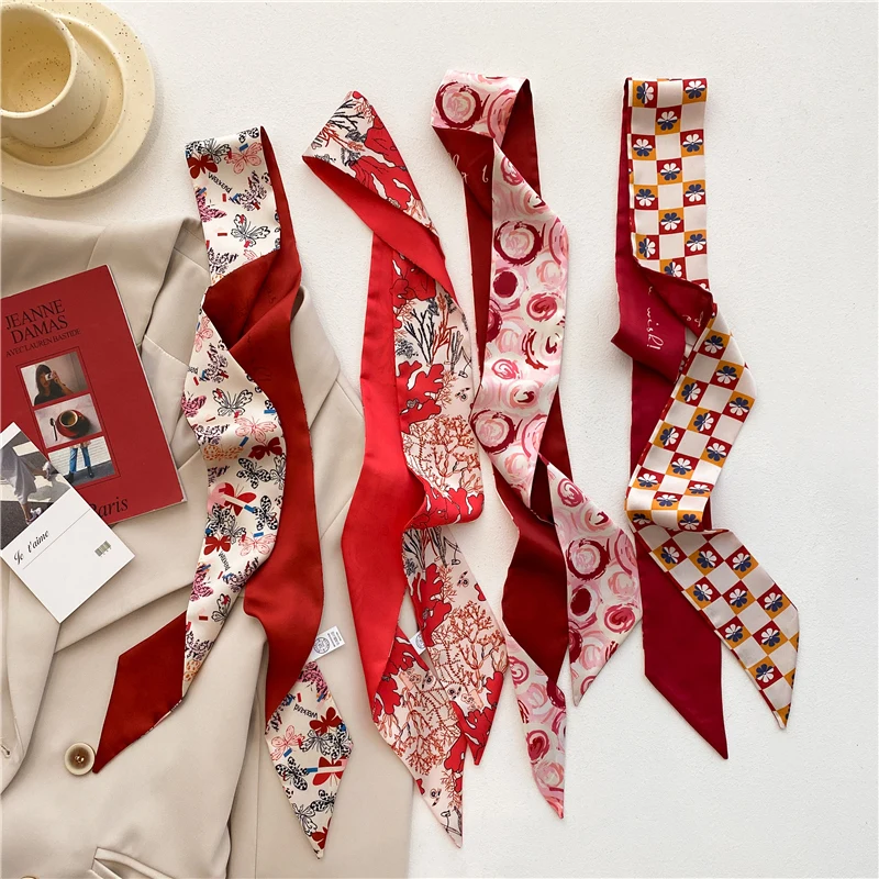 

Модные атласные шелковые резинки для волос, женские дизайнерские обтягивающие резинки с цветочным принтом, шейный платок, галстук на запястье