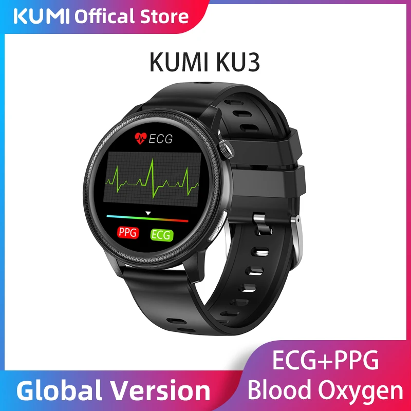

KUMI KU3 Men Smart Watch Sport Fitness ECG+PPG Monitor Heart Rate Blood Pressure Tracker Waterproof IP67 Bluetooth for IOS Andro