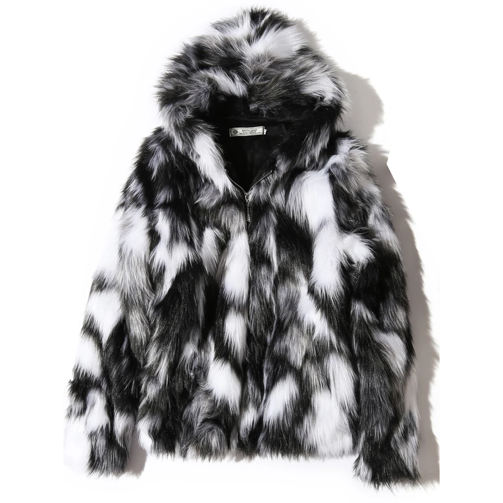 2022 Winter Warm Plus Fleece Faux Fur Fox Fur Casual Mens Hooded Jacket Thick Boutique Fashionable Male Slim Coats Size S-5XL