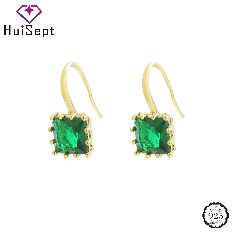 

HuiSept Women Earrings 925 Silver Jewelry with Emerald Gemstone Gold Color Drop Earrings Accessories for Girl Wedding Party Gift