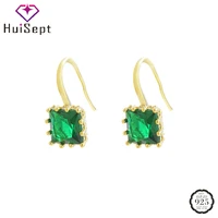 huisept women earrings 925 silver jewelry with emerald gemstone gold color drop earrings accessories for girl wedding party gift