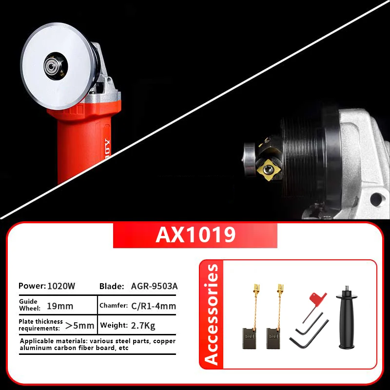 

AX1019 видео предварительный просмотр Высокая мощность 1020 Вт портативная металлическая R угловая снятая машина скошенная машина