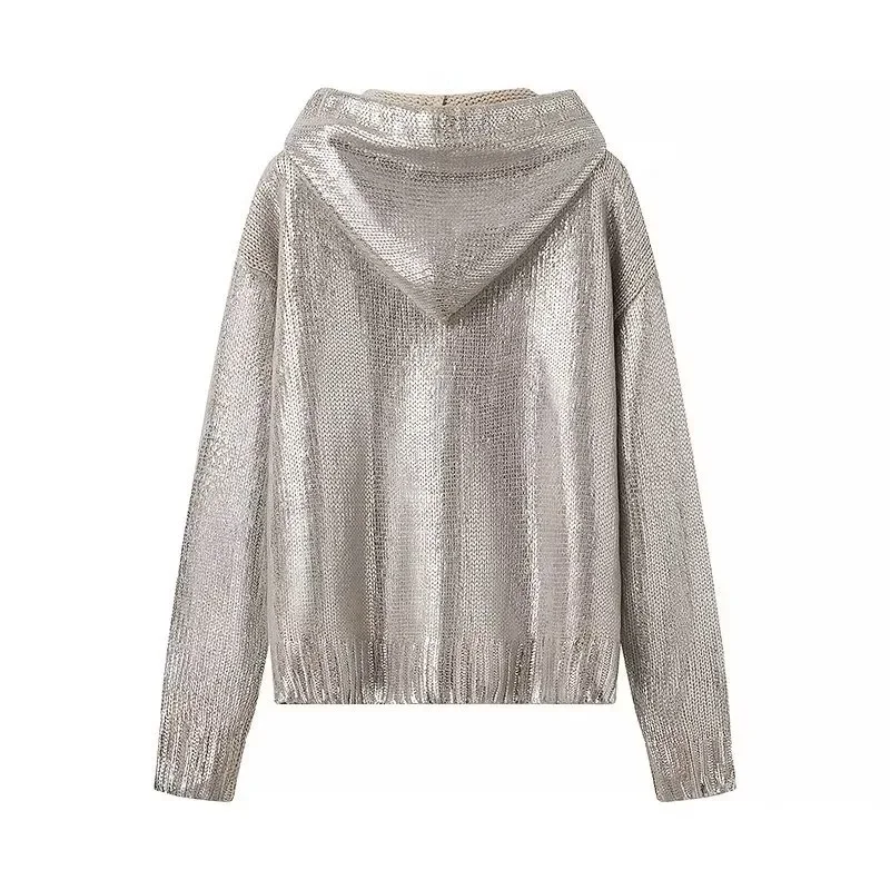 TRAF ZR женский свитер вязаный с капюшоном Y2k пуловеры укороченный молодежная