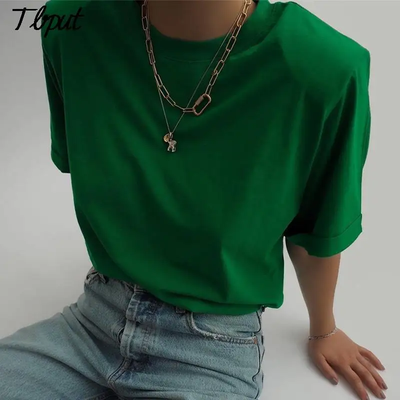 Женские шикарные футболки с подкладкой на плечах однотонные Топы коротким