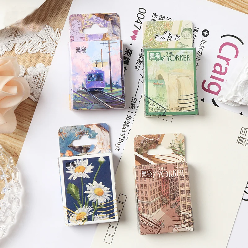 

46pcs/box Vintage Scenery Series Sticker for DIY Scrapbooking Diary Album Decorations Background Collage Materials