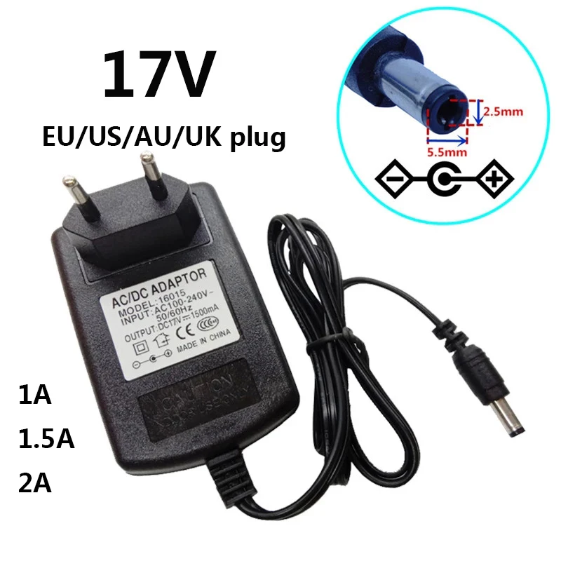 

17V 1A 1.5A 1500mA 2A Universal 17 V Volt Power Adapter Supply AC/DC 110V 240V Adaptador Adaptor EU US AU UK Plug 5.5*2.5mm