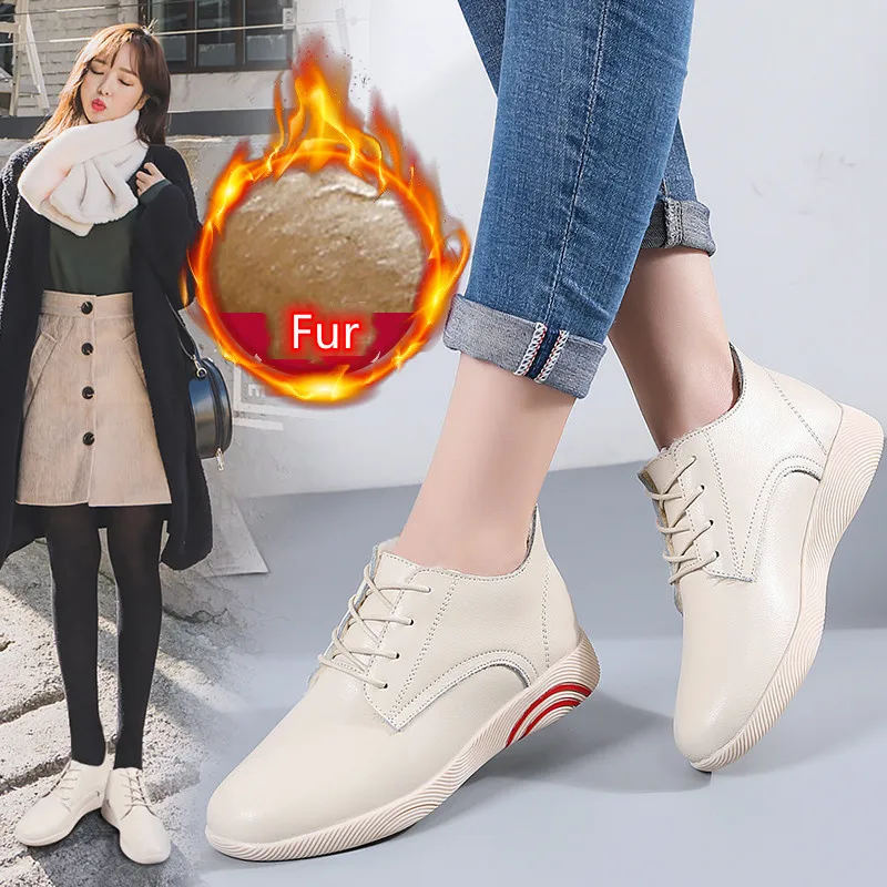 

Брендовые женские ботинки, теплые плюшевые женские зимние ботинки из натуральной кожи в стиле ретро, Повседневная Уличная спортивная обувь...