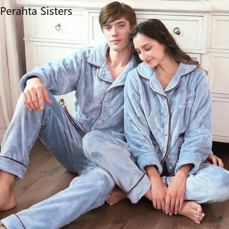 

Flannel Winter High Quality Pajamas Set for Men Women Comfortable Warm Pyjamas Suit Couple's Casual Cozy Velvet Sleep Homewear