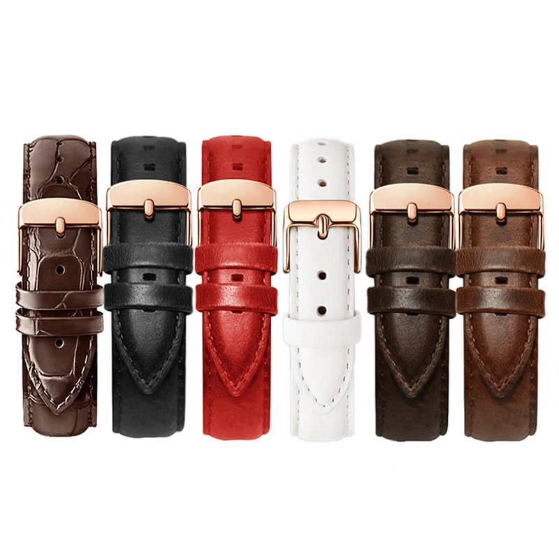 

Genuine Leather Watch Brown Black silvery Clasp Watchband12 14 16 17 18 20 22 24mm for DW Daniel Wellington Watch Strap