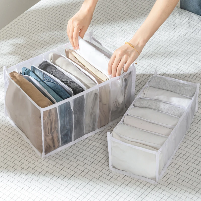 

7 Grid Water Laundry Cabinet Clothes Storage Box Folding Closet Drawer Can Nylon Mesh Separated Storage Bag for Home Supplies