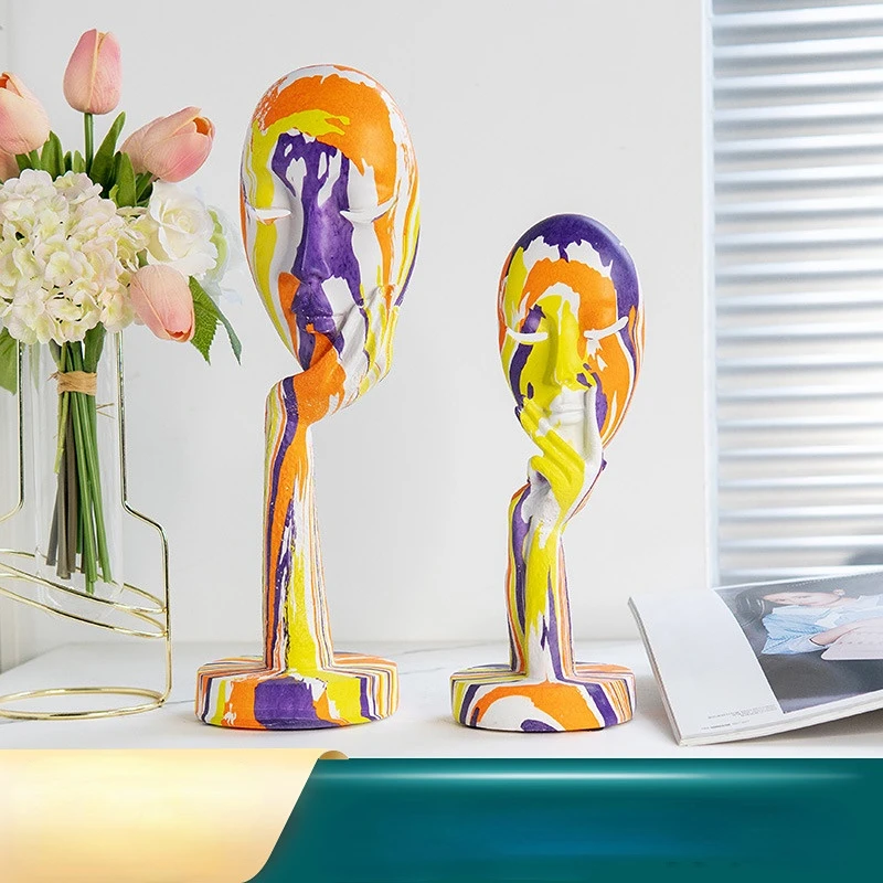 

Abstract Colorful Face Character Statue Figurines Ornaments Nordic Creative Office Wine Cabinet Desktop Woman Face Art Decor