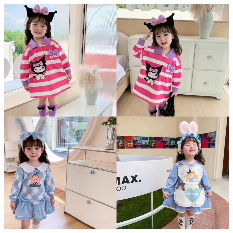 

Детское платье-поло с длинным рукавом и принтом, на осень