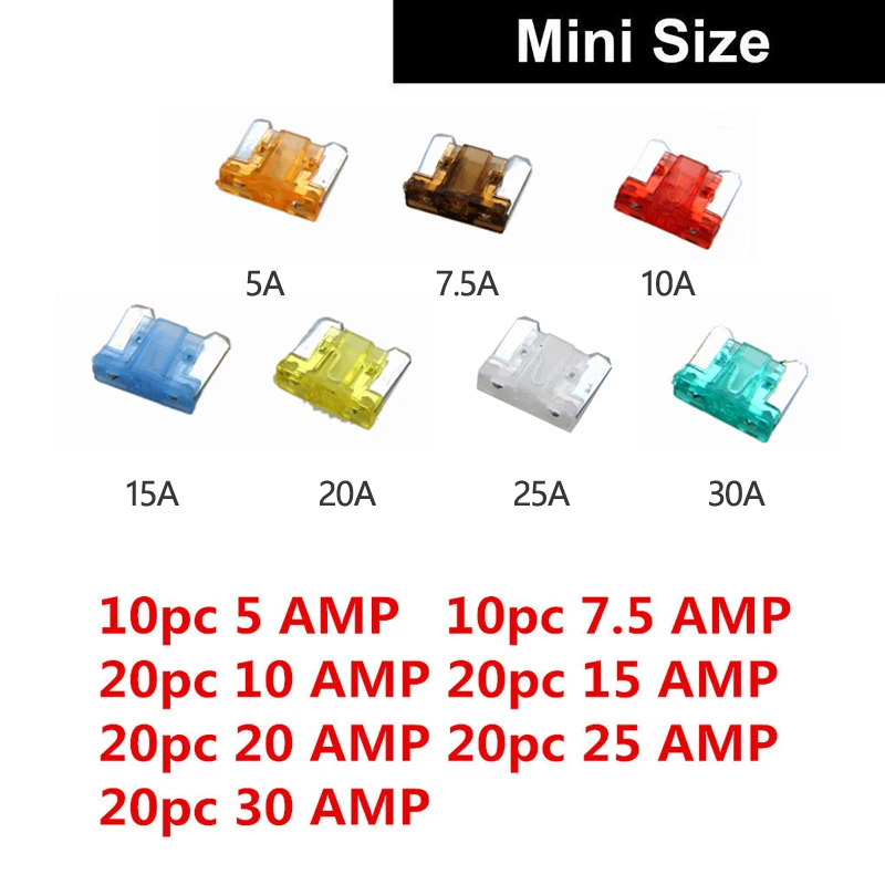 120 шт. автомобильные мини-предохранители 7 5 10 15 20 25 30 А