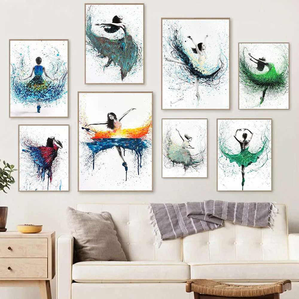 

Fashion art elegant ballet dancer figure canvas painting abstract graffiti color skirt wall art poster home decoration mural