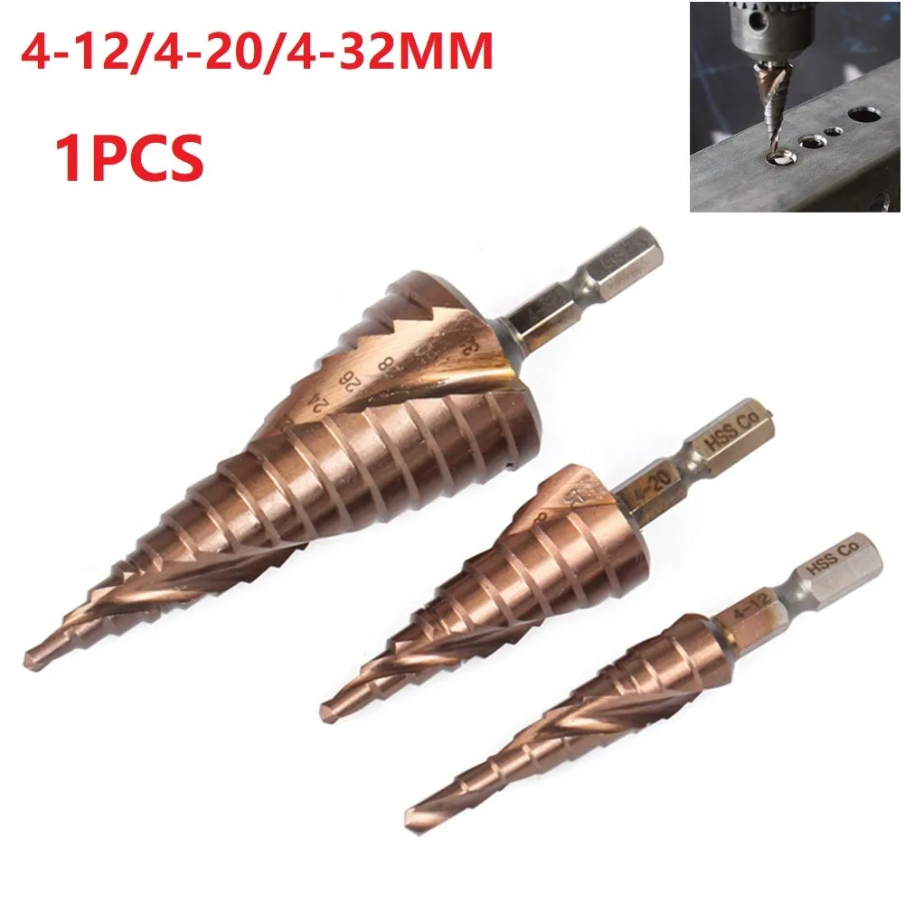1pcs HSS M35 Cobalt Step Drill Bits 4-12/4-20/4-32mm High Speed Steel Spiral Groove Hex Shank Power Tools Accessories