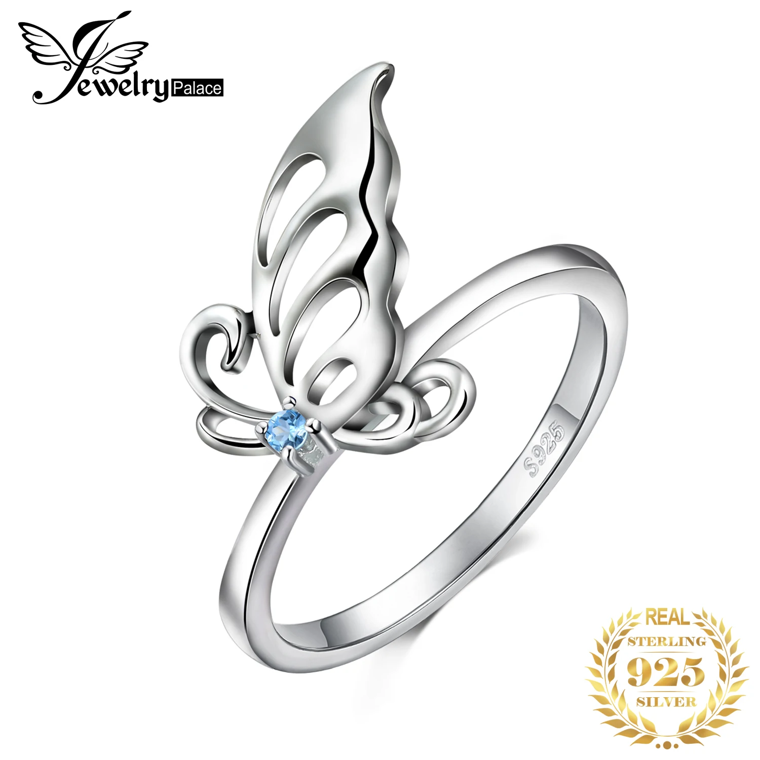 

JewelryPalace Butterfly Created Light Blue Spinel 925 Sterling Silver Statement Cocktail Ring for Women Fashion Gift New Arrival