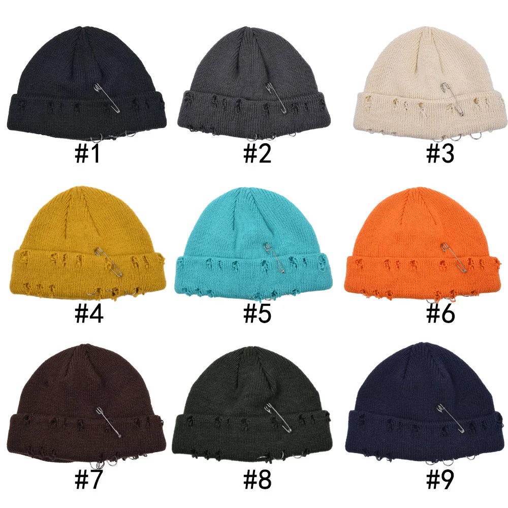

Облегающие шапки для женщин, однотонные вязаные акриловые шапки с булавками с дырками, модные теплые береты с черепом для пар, уличная одежда в стиле хип-хоп для девочек