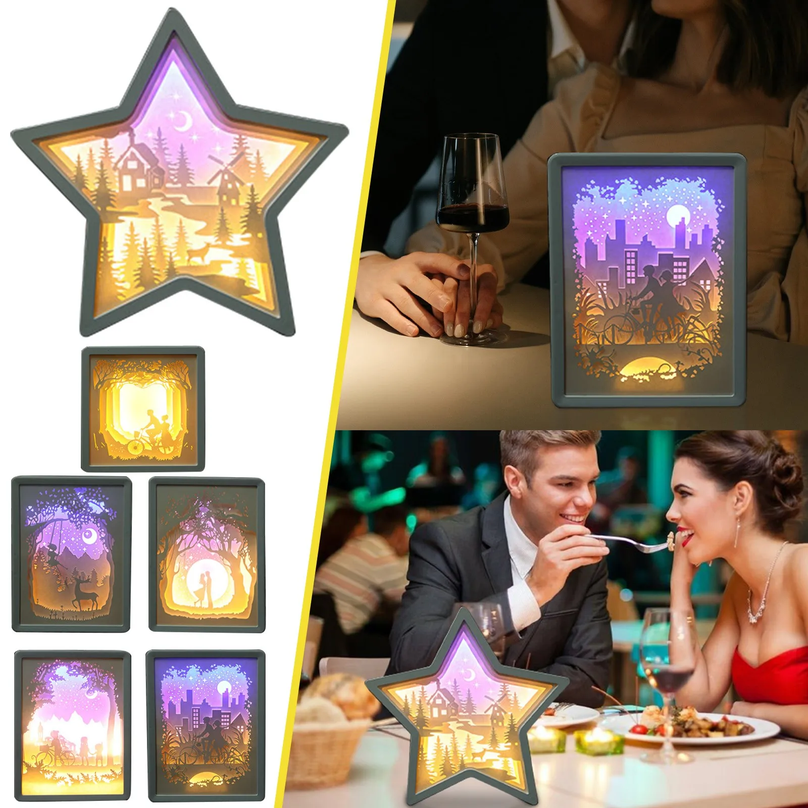 

Lamp Shadow Light Lamp And Modeling Carving Valentine'S Day 3d Paper Night Lights Glow in The Dark Pen
