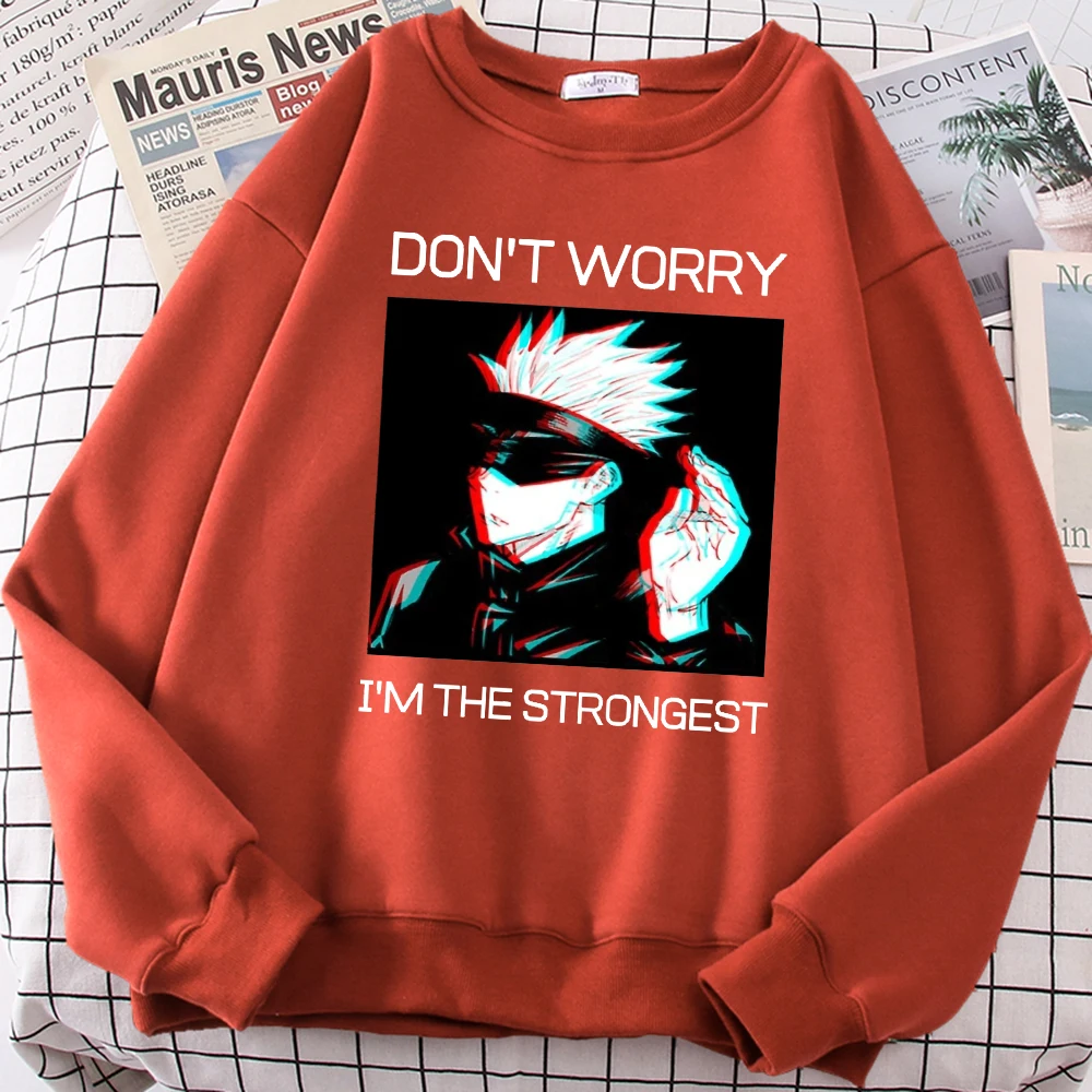 

Jujutsu Kaisen Anime Don'T Worry I'M The Strongest Hoodie Autumn Sweatshirt Mens Casual Streetwear Loose Tracksuit For Male