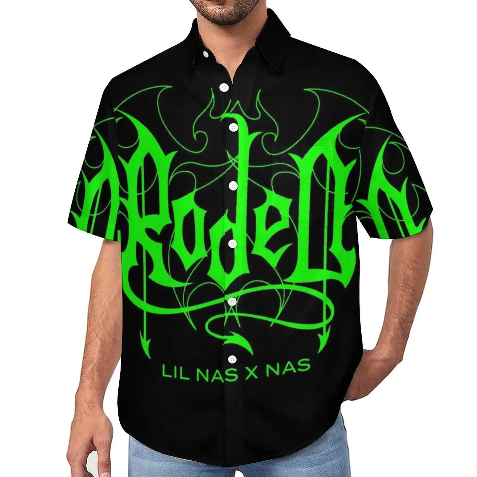 

Lil Nas X Rodeo Blouses Man Album Art Word Green Music Cool Casual Shirts Hawaii Short Sleeve Harajuku Oversized Vacation Shirt