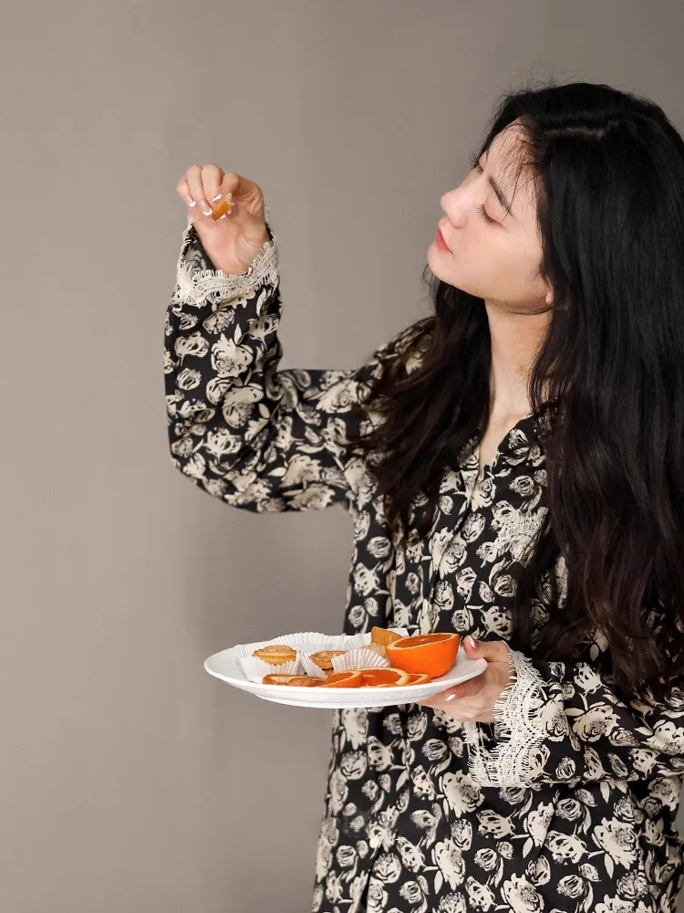 Новинка 2024 высококачественные хлопковые пижамы в стиле ретро с цветочным