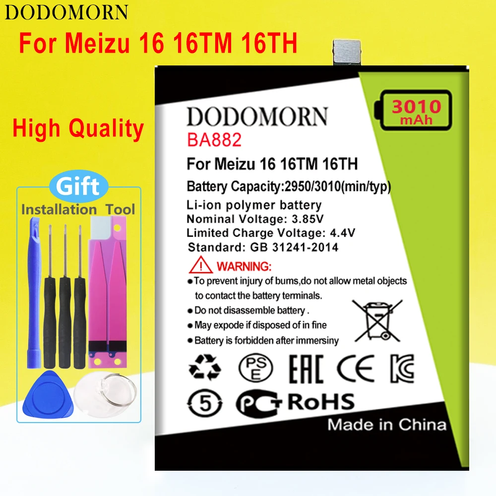 

DODOMORN BA882 Battery For Meizu 16 16TM 16TH Mobile Phone High Quality +Tracking Number