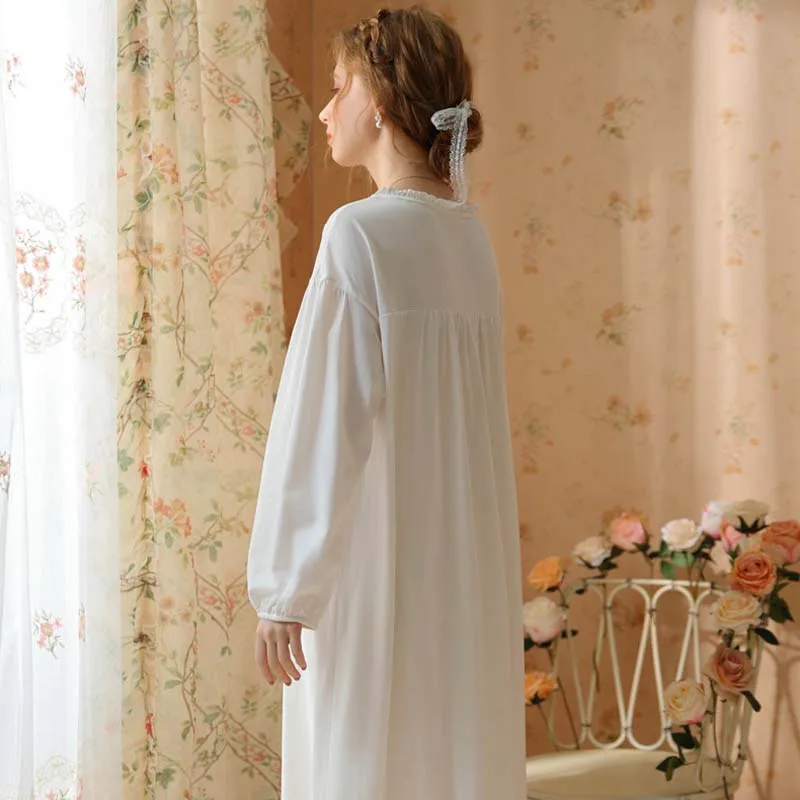 Roseheart New Women Homewear White Pink Sexy Sleepwear Nightdress Lace Cotton Nightwear Sleepwear Luxury Female Gown Nightgown