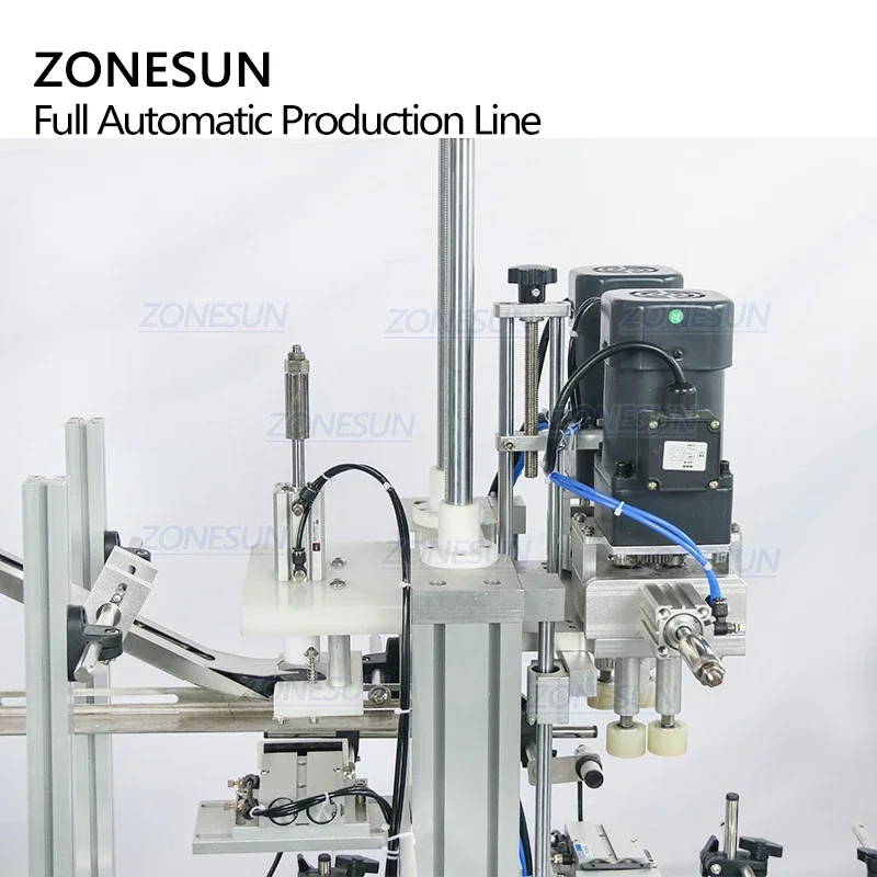 Фото Автоматическая линия ZONESUN ZS-FAL180C10 с 4 форсунками для розлива напитков, молока, геля, жидкостей, укупорки и этикетирования круглых бутылок №4