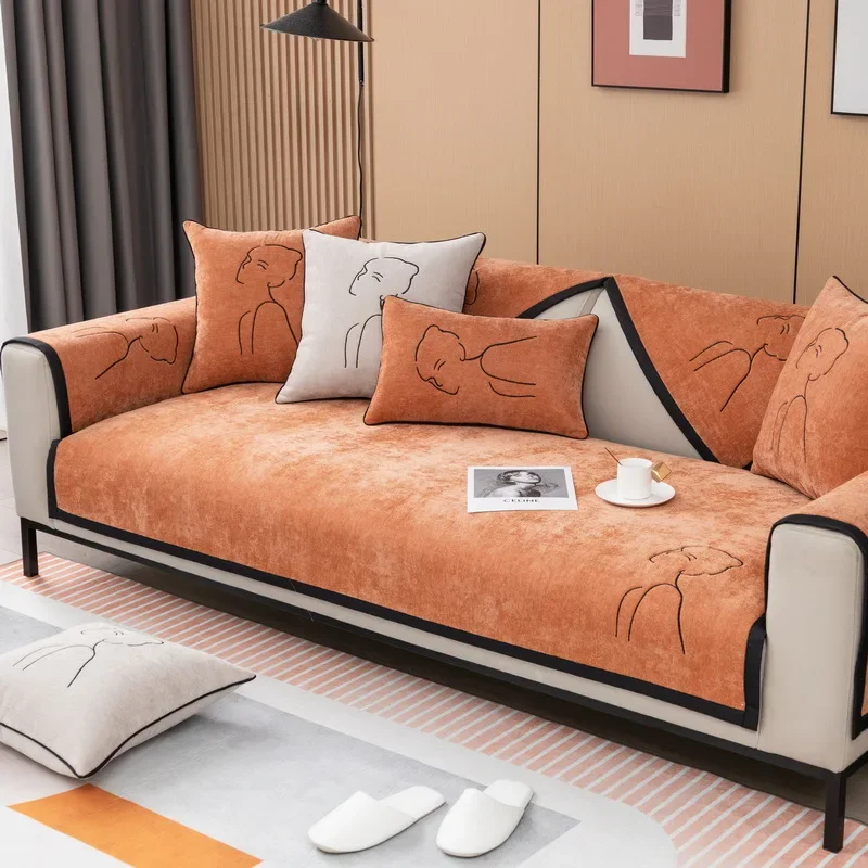 Роскошный коврик для дивана из синели чехол гостиной угловая L-образная подушка