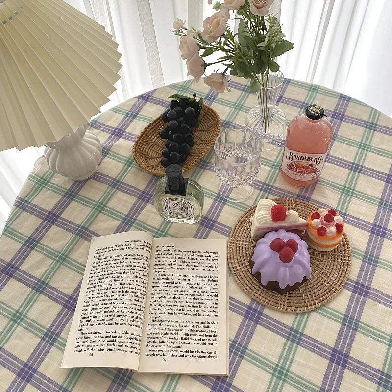 

Home Bedroom Rectangular Tablecloth Table Mat Sofa Slipcover Student Dormitory Tablecloth Cotton Linen Plaid Desk Table Cloth