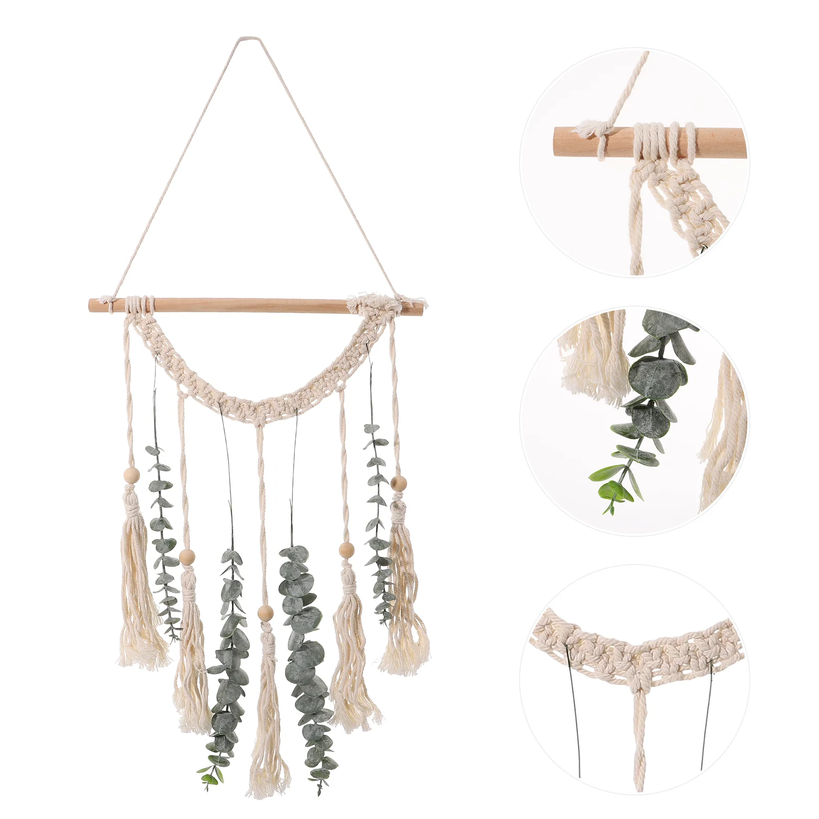 

Wall Hanging Decor Macrame Eucalyptus Bohemian Woven Tapestryartificial Fake Vines Greenery Tasselpendant Bead Woodliving Room