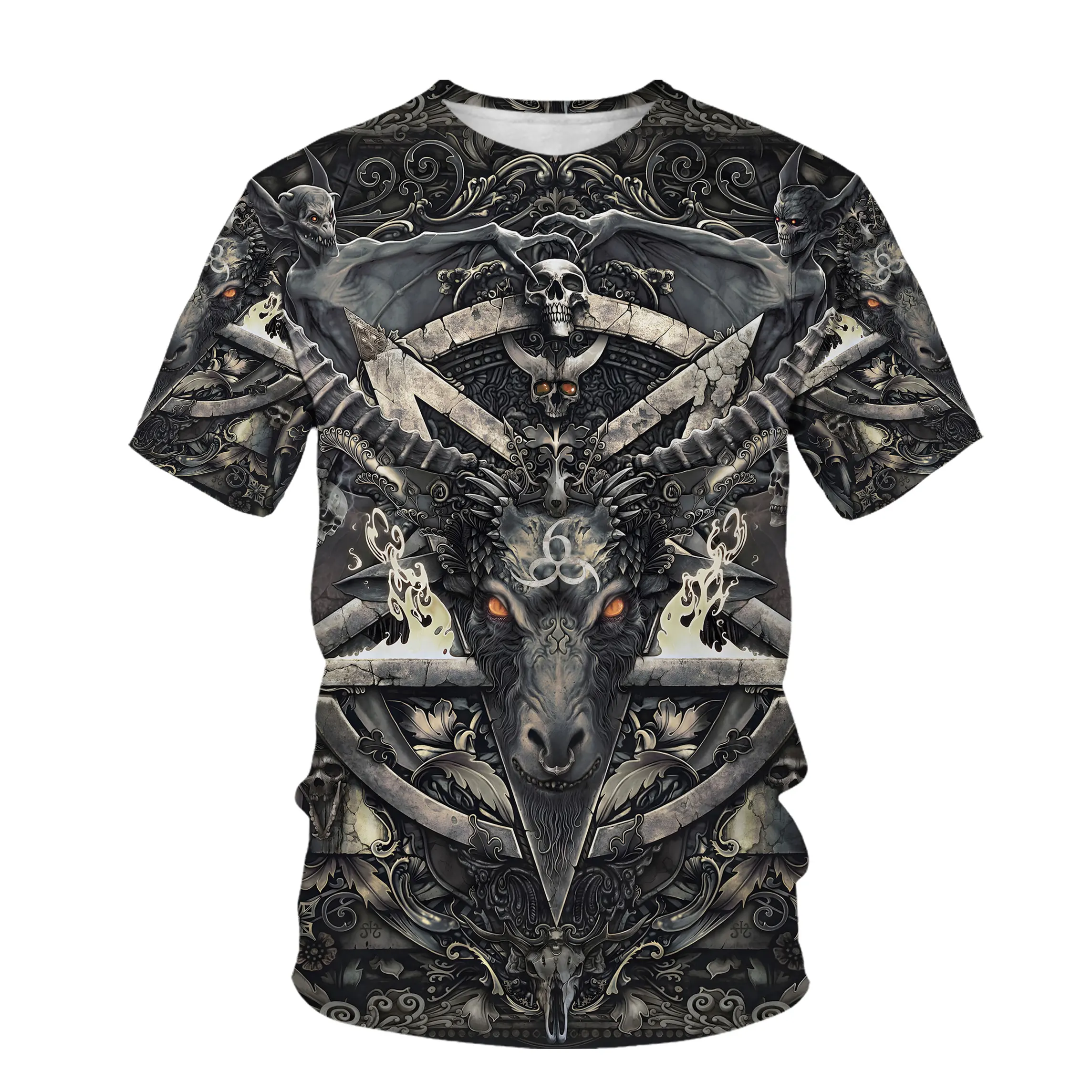 

2023New men's fashion T-shirt 3D printed Viking tattoo pattern short sleeve clothing neutral Nordic role playing street clothing