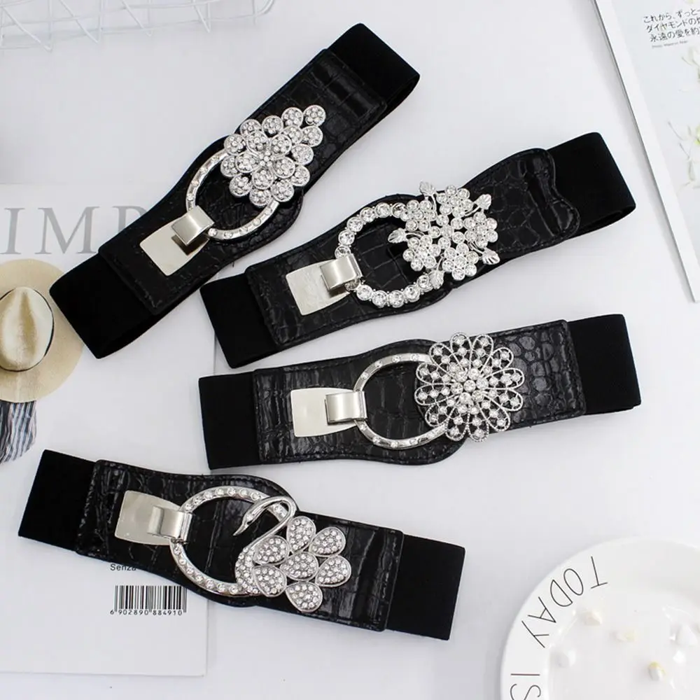 

Women Stretch All-match Elastic Ladies Dress Cummerbund Cinch Waist Belt Crystal Buckle Waistband Wild Skirt Bands