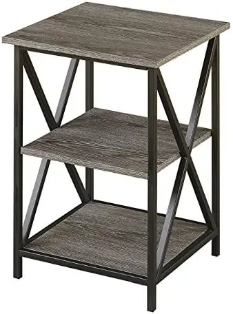 

End Table with Shelves, Weathered Gray/Black