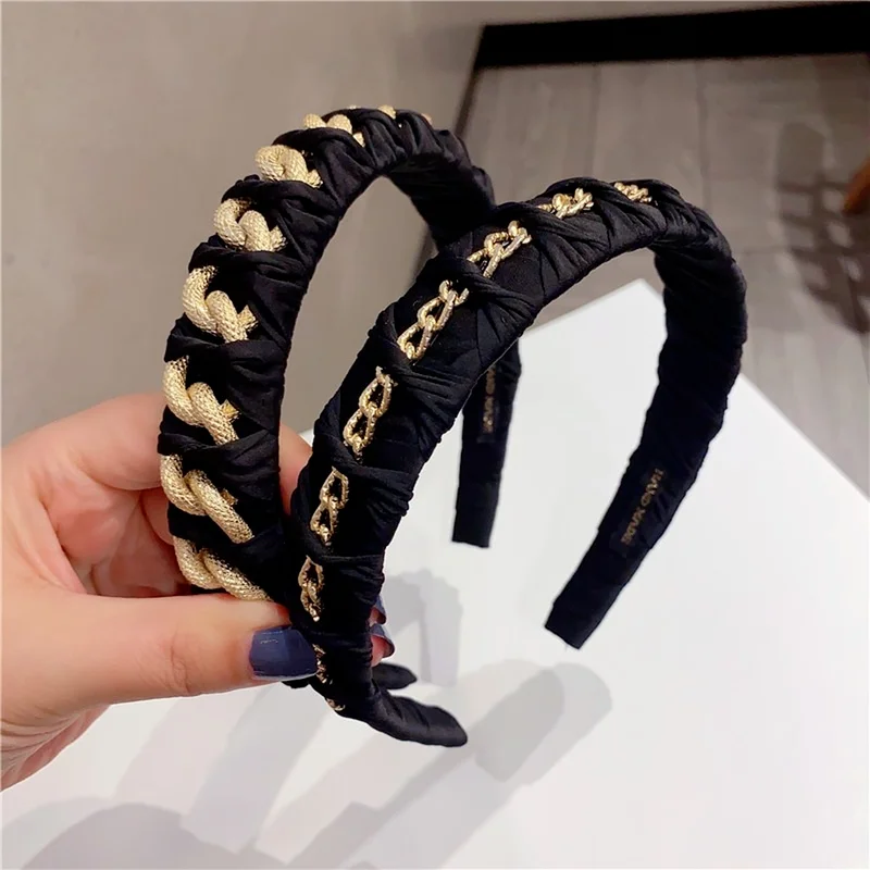 

New Headwear Exquisite Girl Simple Alloy Metal Chain Wide Brim Korean Style Headband for Women Fashion Hair Accessories