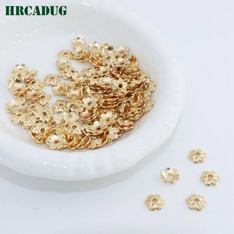 7mm Jewelry Accessories Bead Caps 18K Gold Plated Metal Small Flower Bead Caps DIY Bracelet Necklace Making Supplies End Caps
