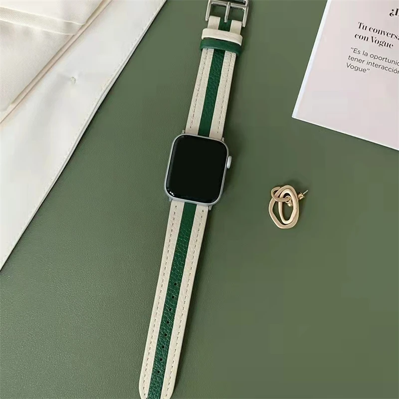 Ремешок кожаный для Apple Watch Модный повседневный браслет iWatch 40 мм 44 Series 7 6 5 4 3 2 SE 41 45