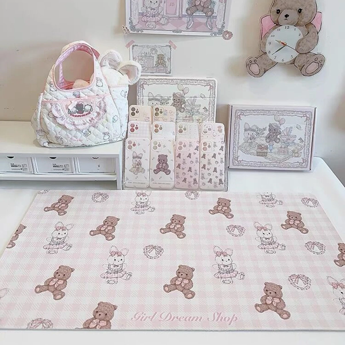 

Ins Creative Plaid Tablecloth Cute Bear Waterproof Table Mat Cartoon Mouse Pad Computer Keyboard Pad Table Desk Decoration