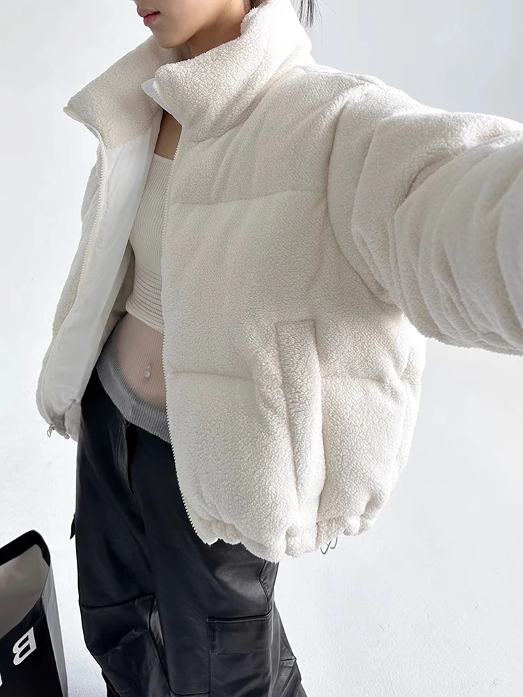 Белый короткий берберский флисовый пуховик American High Street одежда с хлопковой