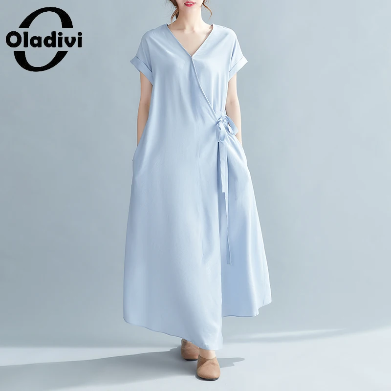 

Oladivi Elegant Lady Maxi Long Dress Women Summer Holiday Beach Wear Solid Color Boho Dresses Female Vestidios Robe Feeme 93551