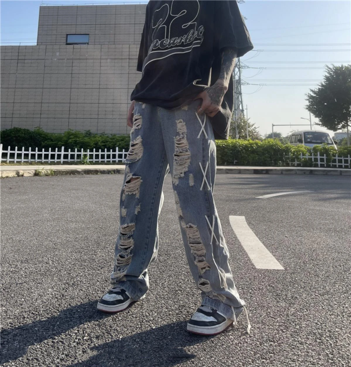 Men's Jeans Hip Hop Ripped Washed Loose Denim Trousers Fashion Streetwear Men's Clothing Jeans Men Y2k Street Men's Clothing