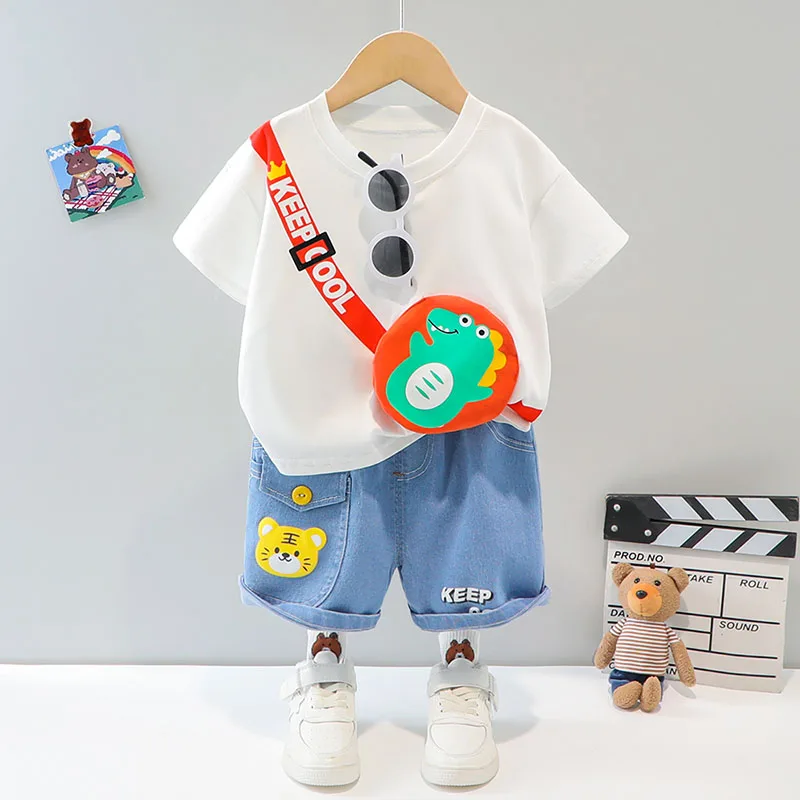 

Summer Boy T Clothes Sets Letter Bear Cotton Material Baby Suits High Quality Short Children Shirt Infant 2 Years Old Costom