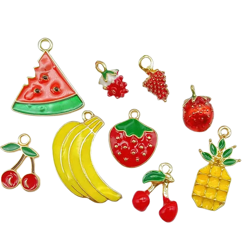 

10pcs New Cute Enamel Charms for Earrings Pendants Necklace Fruit Strawberry Watermelon Pineapple Charms DIY Bracelet Jewelry