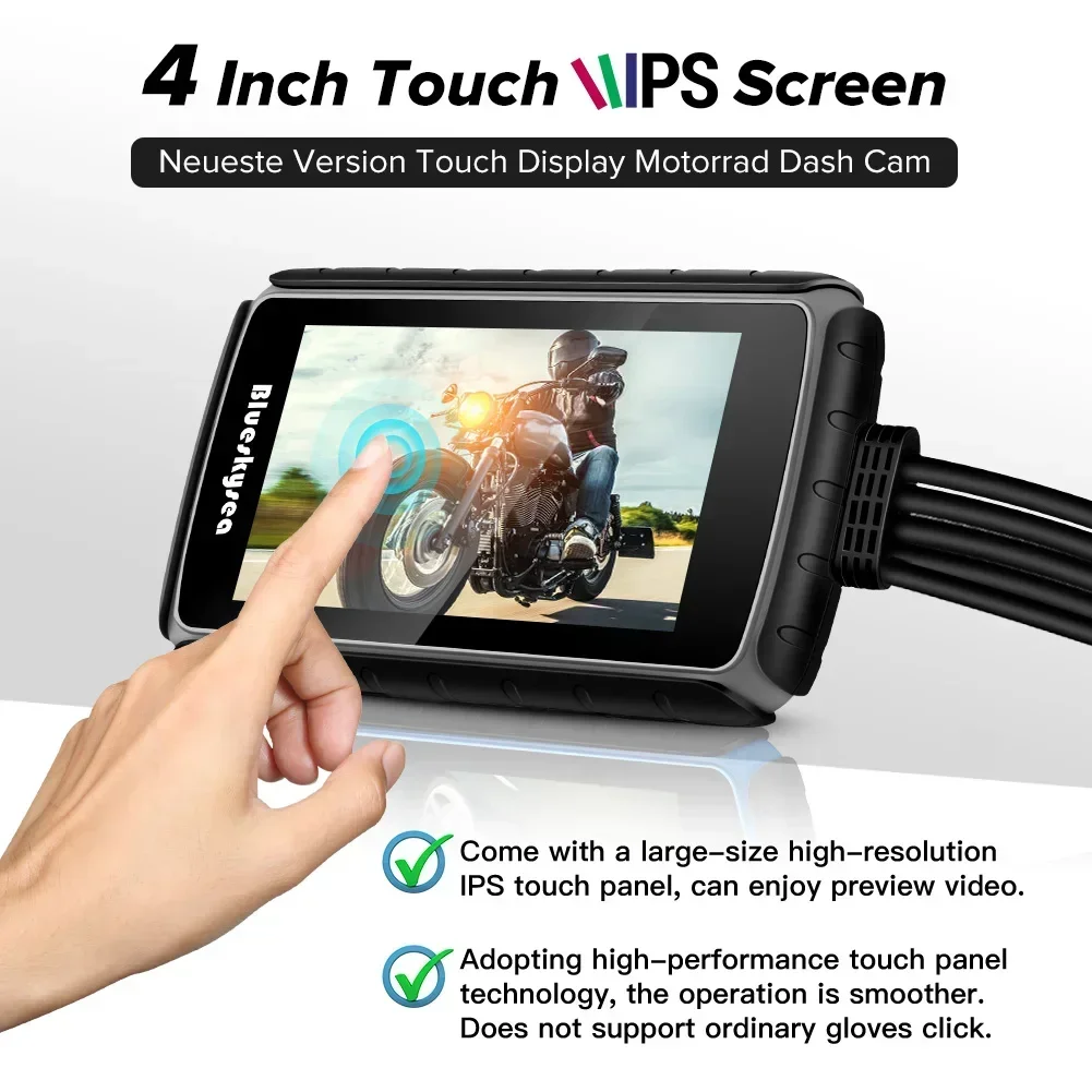 Blueskysea DV988 Pro 4-дюймовый IPS сенсорный экран двойной IP66 140 широкоугольный объектив