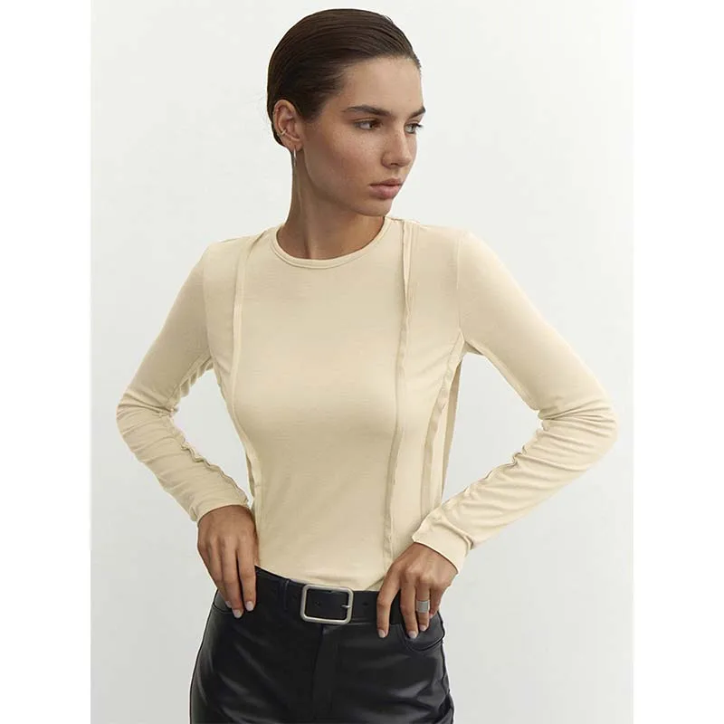 

Fitted Shirt Streetwear y2k Backing Shirt Round Neck Casual New Versatile Long sleeve T Shirt Women Holographic Tops Sexy Mujer