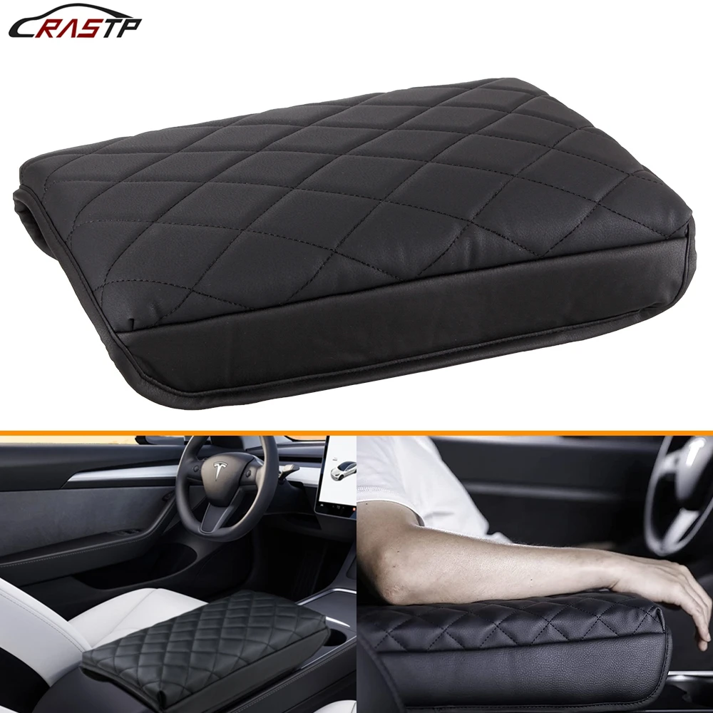 

RASTP-Center Console Cover Compatible With Tesla Model 3 Y Accessories Custom PU Leather Armrest Pad Protection Black RS-LKT058