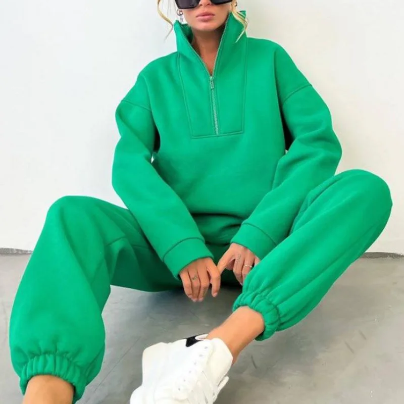 

Fashion Autumn Sweatshirt Tracksuit Outfits Winter Fleece Warm Hooded Pullover & Long Pants Suits Women Casual Loose Hoodies Set