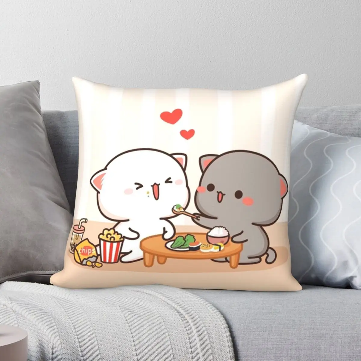 

Милый Mochi, персиковый цвет, полиэстер, льняная бархатная наволочка с принтом на молнии, декоративная наволочка